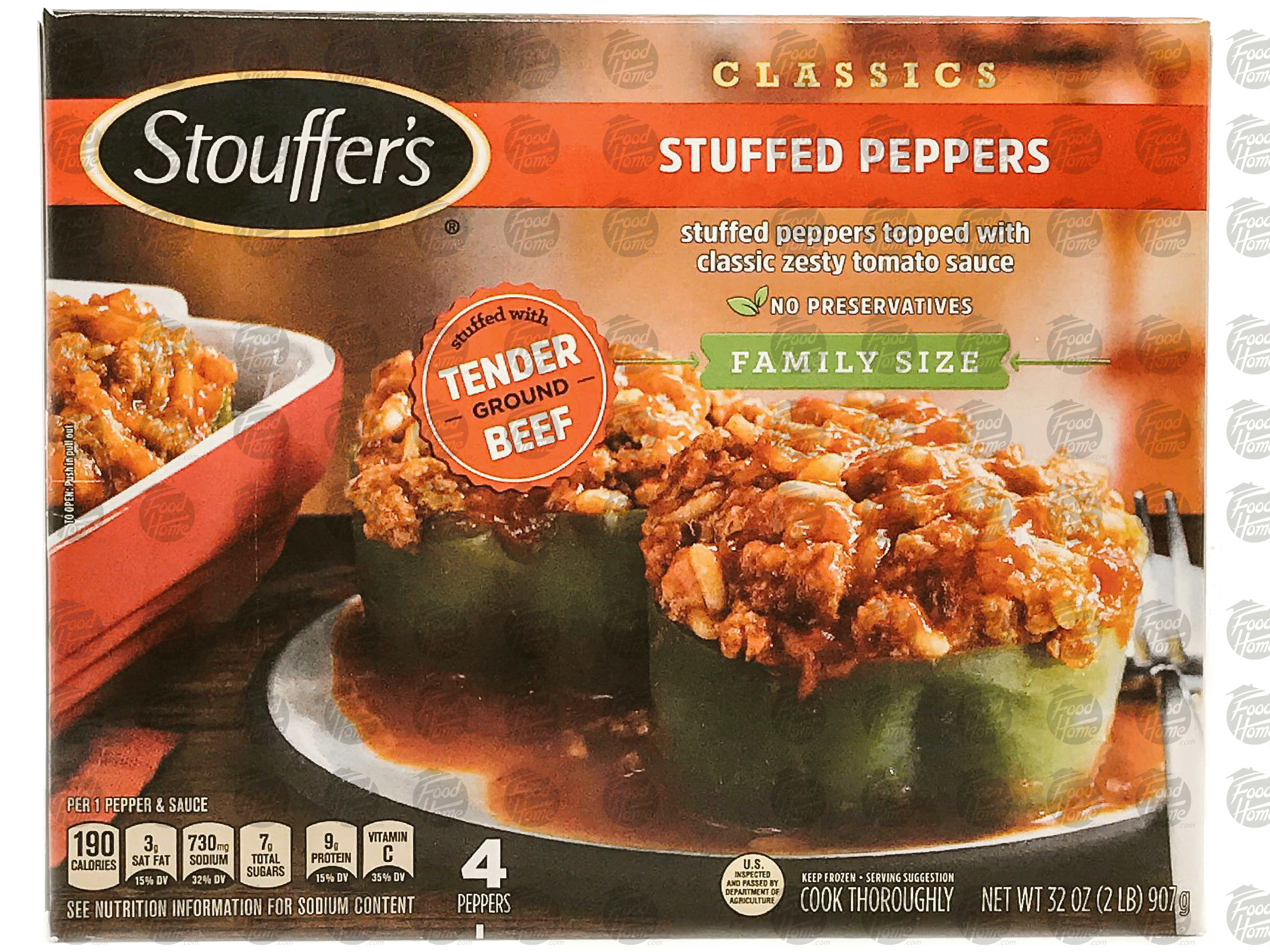 Stouffer's Family Size stuffed peppers, green bell peppers hand-filled with beef & rice in a zesty tomato sauce, 4 peppers Full-Size Picture